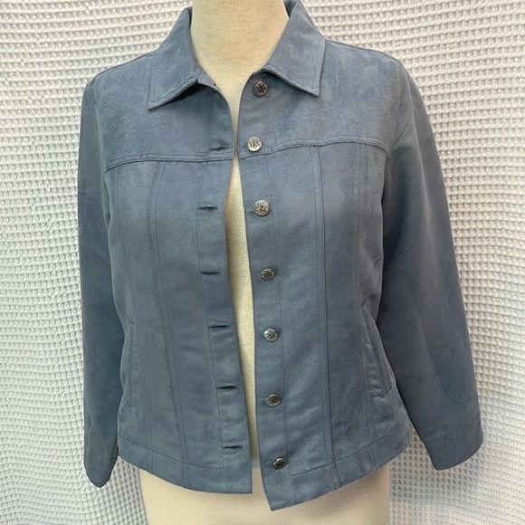 Lemon Grass Women's Size Large Unlined Faux Suede‎ Jacket. Pretty Blue. EUC. - Picture 1 of 7